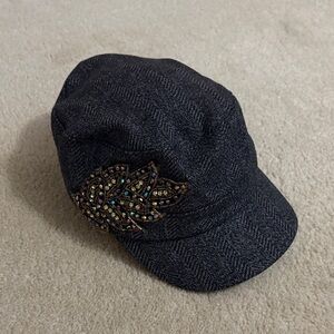 Embellished Black Newsboy Cap